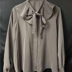 Women’s Tie-Neck Blouse in grey